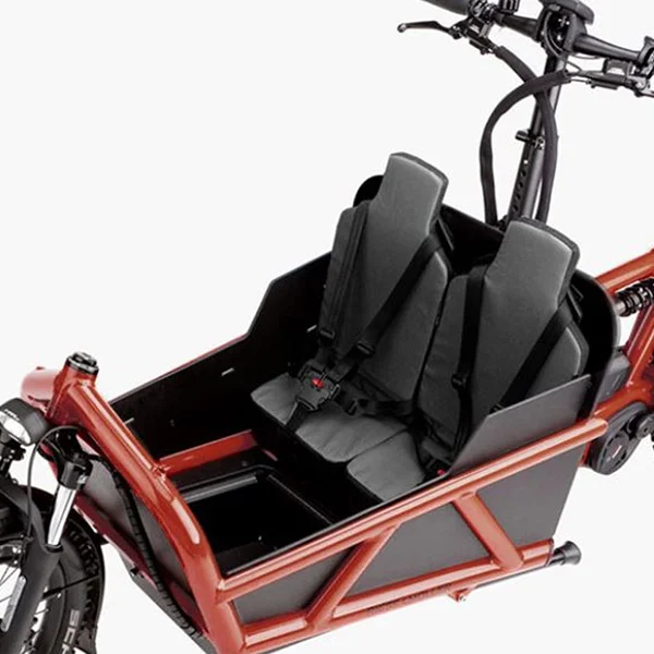 Riese & Müller Zwei Kindersitze mit Fußraum, Gepäckfach / Spritzschutz